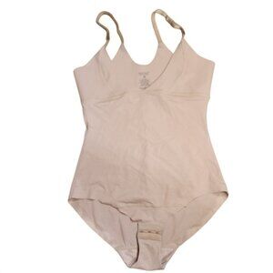 UnderWhere? Luxury Shapewear Bodysuit Beige V-Neck Adjustable Straps Size M